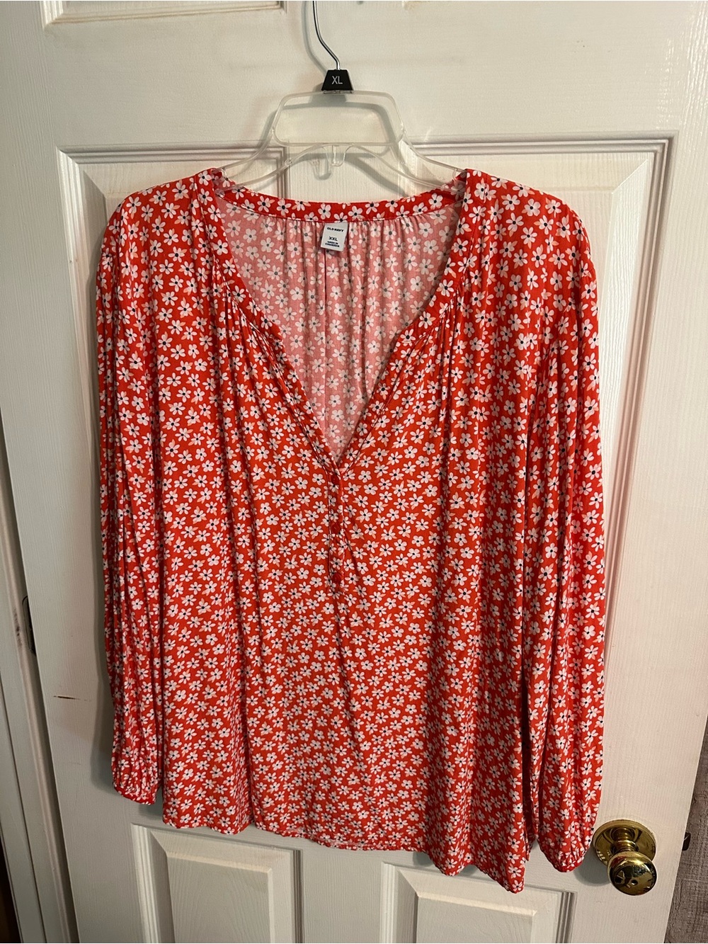 Old Navy Red Floral V-Neck Peasant Blouse